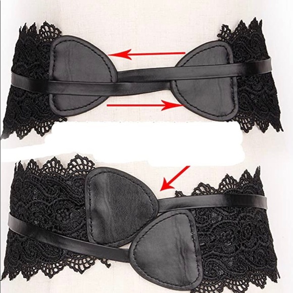 Black Lace faux leather wide boho belt stretch - Picture 9 of 10